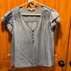 Jane and Delancey Light Blue Ruffled Blouse
